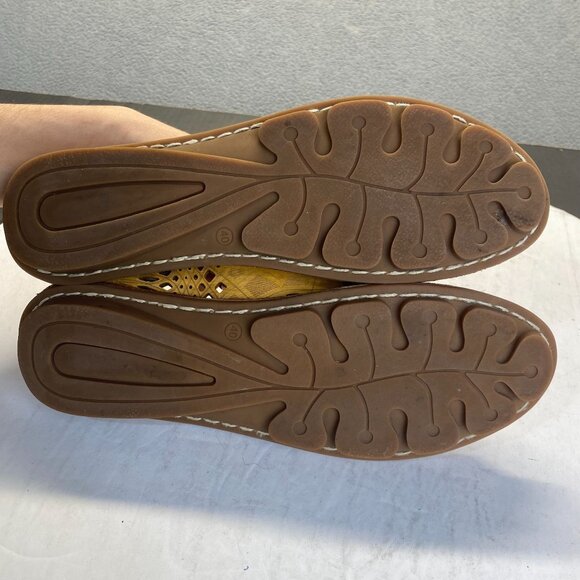 Spring Step Womens Yellow Genuine Leather Peep Toe Flats Size 40,Comfort - Picture 4 of 9